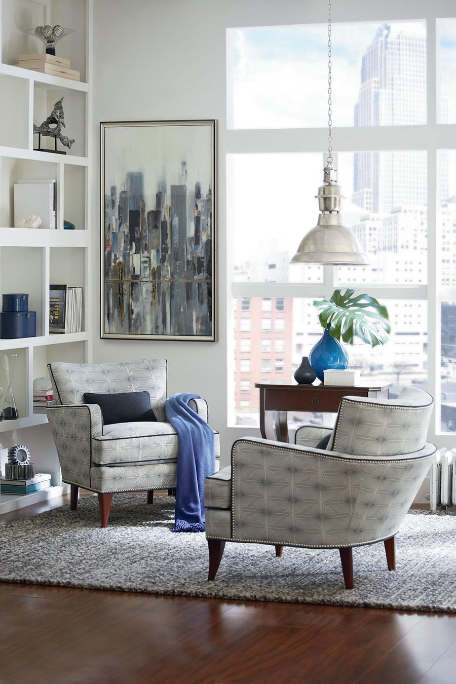 Upholstered chairs styled in a living room